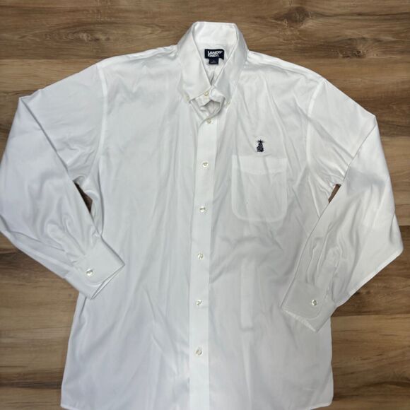 Lands' End Shirt Mens Medium White Cotton Button Down - Picture 2 of 8